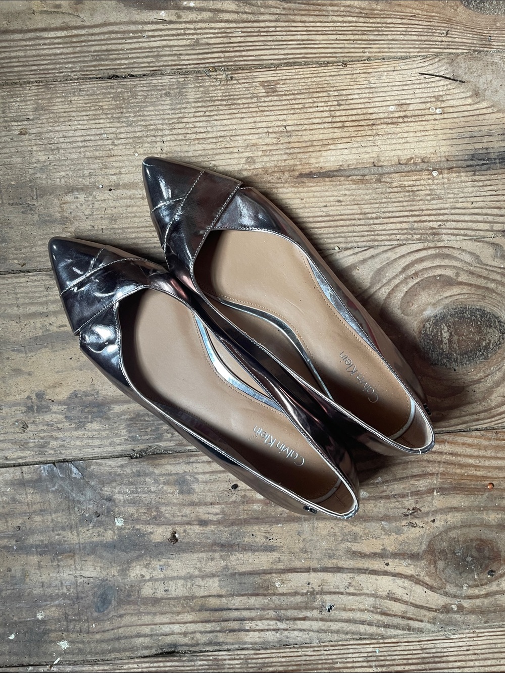 Calvin Klein Metallic Pointed-Toe Flats